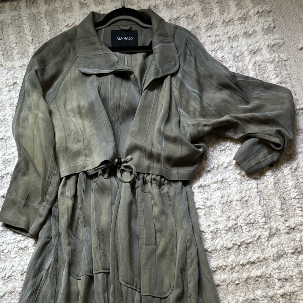ALPHA60 Olive Green Long Trench Coat